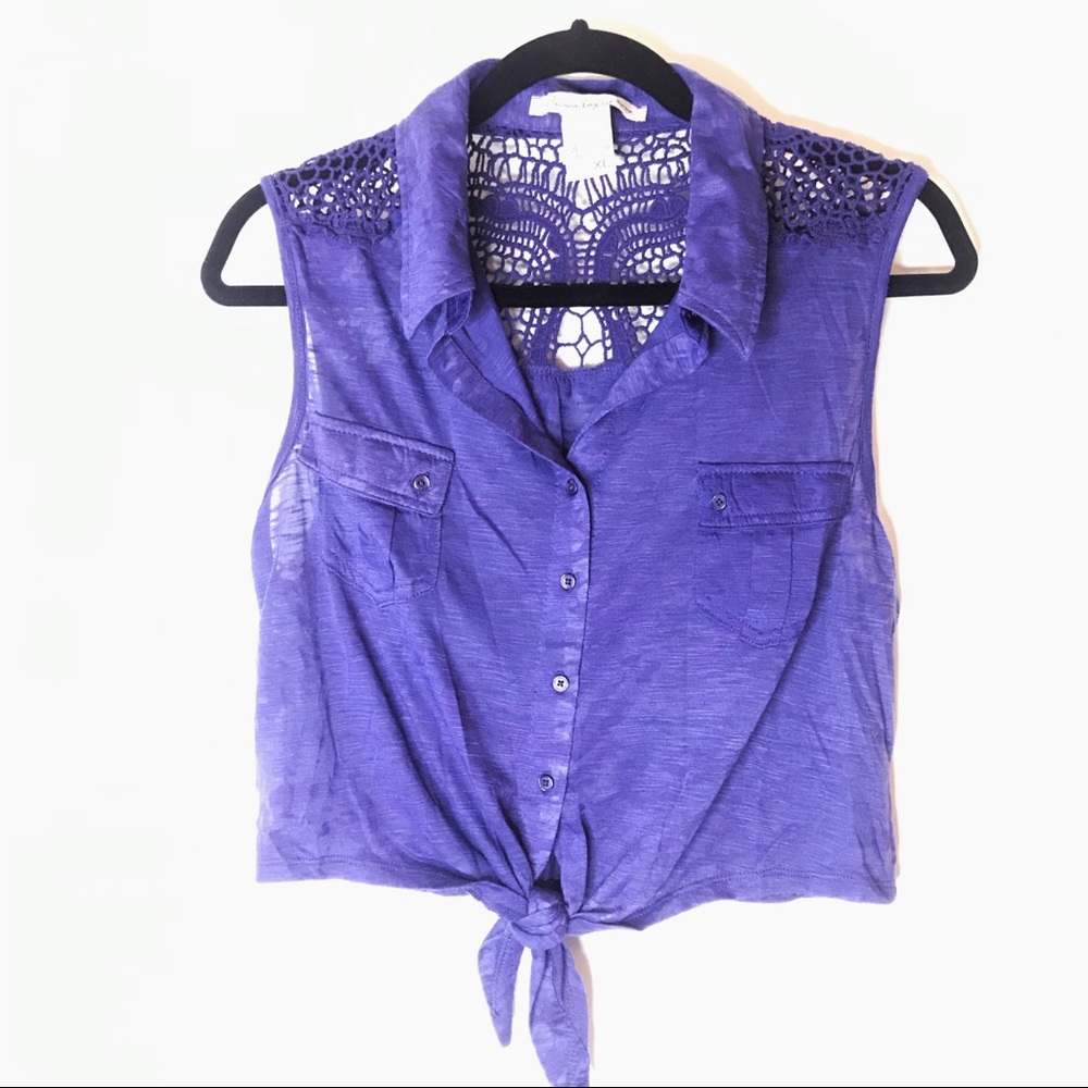 Button Down Purple Sleeveless Tank